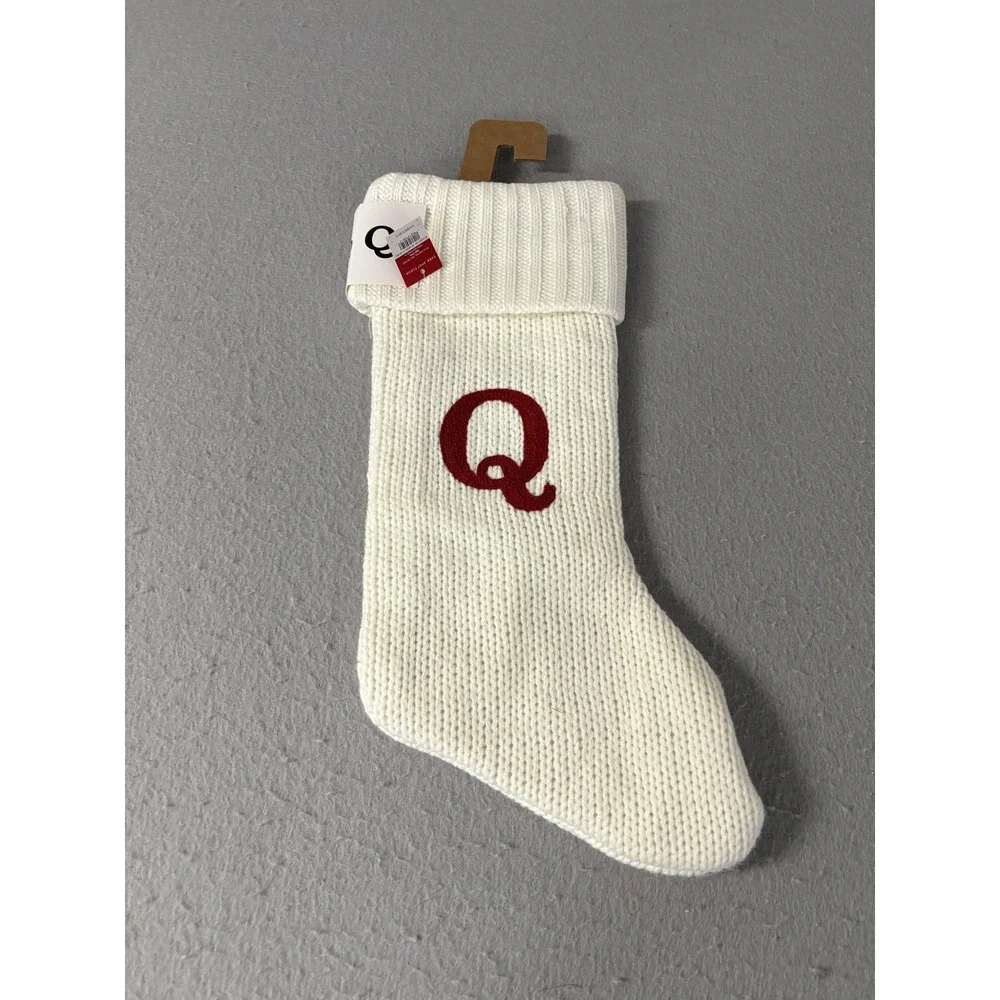Wondershop at Target Monogram Q Christmas‎ Stocking Cable Knit Ivory Red Initial
